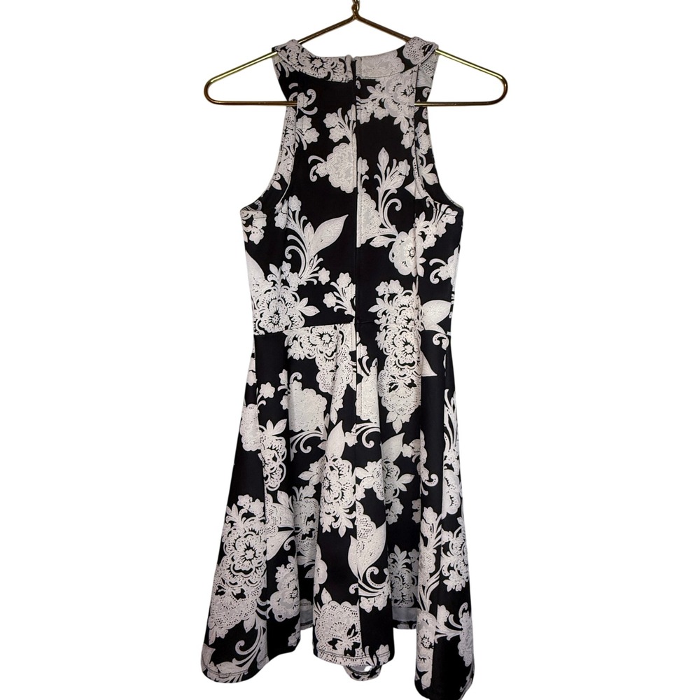 Trixxi Womens Floral Skater Dress Black White Cutout Halter Neck Size Medium‎